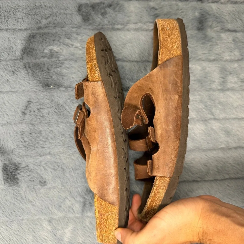 Birkenstock Pisa Oiled Leather Sandals Tobacco Brown Multi Strap Mens 41 US 8